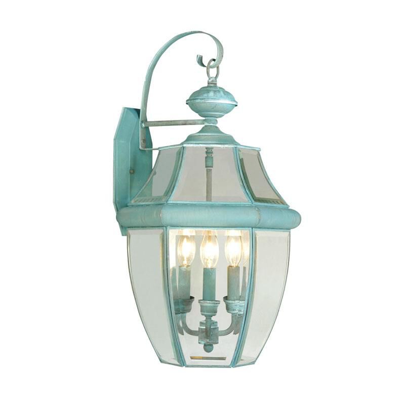Shown in Verdigris finish and Clear Beveled glass
